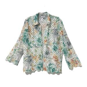 Alfred Dunner Open Front Cardigan Duster Lace Crochet Women PL Petite Floral